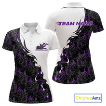Load image into Gallery viewer, Custom Purple Flame Bowling Women Polo Team Shirt, Bowling League Shirt Bowlers Outfit IPHW11270