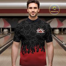 Load image into Gallery viewer, Custom Black And Red Flame Bowling Team Jerseys, Men Quarter-Zip Bowling Tournament Shirt IPHW11273