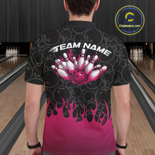 Load image into Gallery viewer, Custom Black And Pink Flame Bowling Team Jerseys, Men Polo Bowling Tournament Shirt IPHW11274