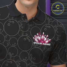Load image into Gallery viewer, Custom Black And Pink Flame Bowling Team Jerseys, Men Polo Bowling Tournament Shirt IPHW11274
