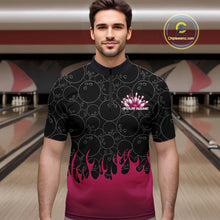 Load image into Gallery viewer, Custom Black And Pink Flame Bowling Team Jerseys, Men Quarter-Zip Bowling Tournament Shirt IPHW11274