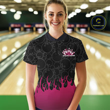 Load image into Gallery viewer, Custom Black And Pink Flame Bowling Jersey, Women Quarter-Zip Bowling Tournament Shirt IPHW11274