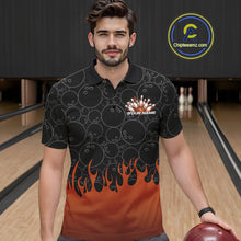 Load image into Gallery viewer, Custom Black And Orange Flame Bowling Team Jerseys, Men Polo Bowling Tournament Shirt IPHW11275