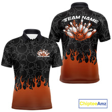 Load image into Gallery viewer, Custom Black And Orange Flame Bowling Team Jerseys, Men Polo Bowling Tournament Shirt IPHW11275