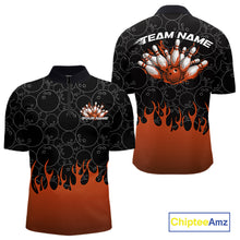Load image into Gallery viewer, Custom Black And Orange Flame Bowling Team Jerseys, Men Quarter-Zip Bowling Tournament Shirt IPHW11275