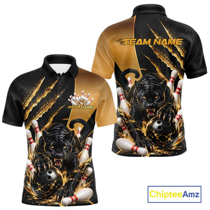 Custom Black And Gold Claw Marks Black Panther Men Bowling Polo Team Shirt IPHW11631