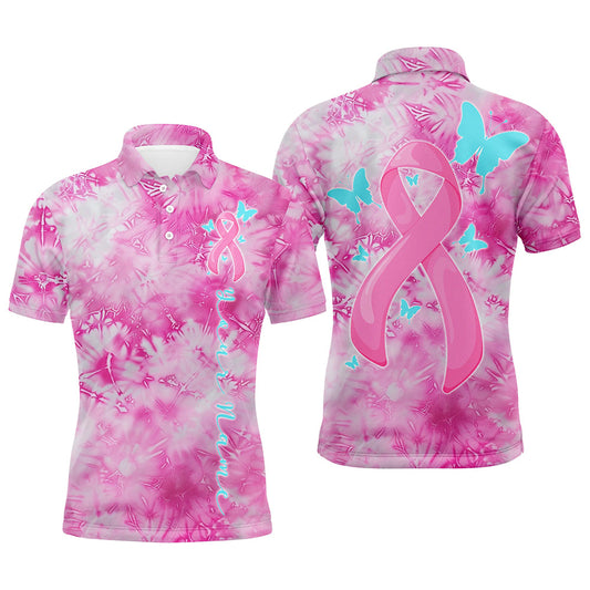 Pink Tie Dye Camo Pink Ribbon And Butterfly Custom Breast Cancer Awareness Polo Shirts For Men IPHW7124