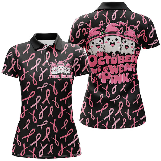 Custom Cute Funny Halloween Breast Cancer Polo Shirts For Women "In October We Wear Pink" IPHW7125