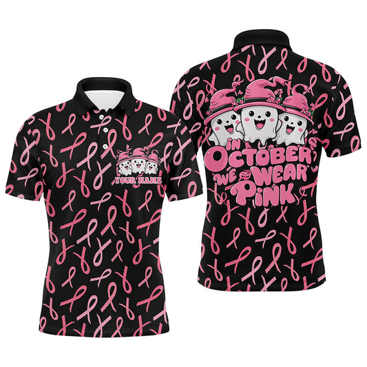 Custom Cute Funny Halloween Breast Cancer Polo Shirts For Men "In October We Wear Pink" IPHW7125