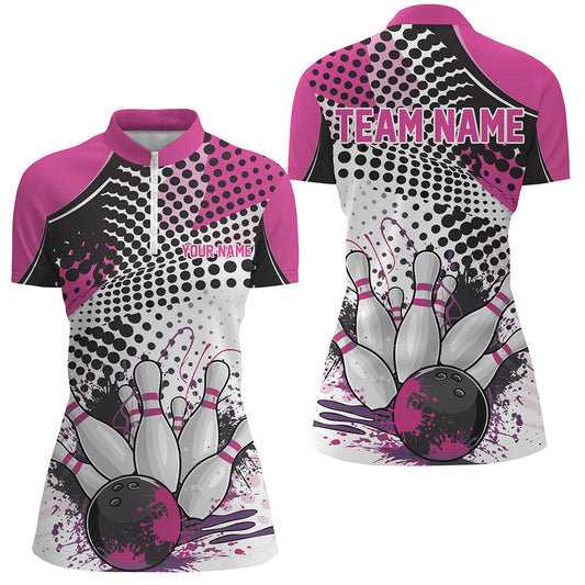 Personalized Bowling Shirts For Women, Custom Bowling League Shirts Pink Bowling Outfits IPHW7131