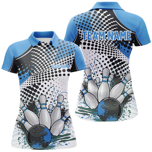 Personalized Bowling Shirts For Women, Custom Bowling League Shirts Blue Bowling Outfits IPHW7132