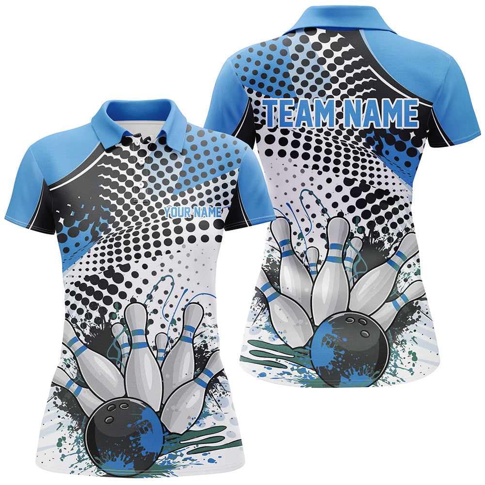 Personalized Bowling Shirts For Women, Custom Bowling League Shirts Blue Bowling Outfits IPHW7132