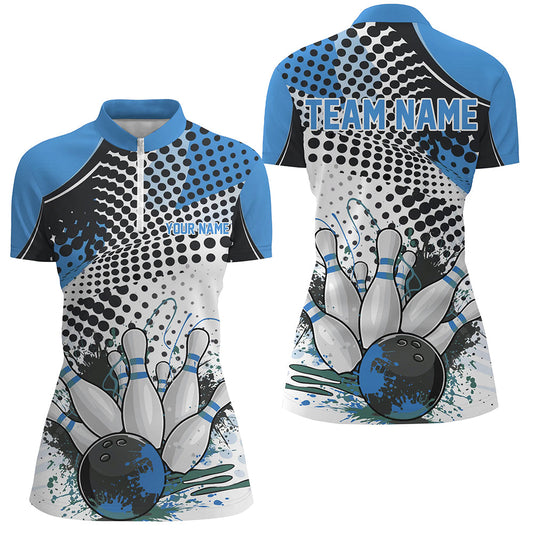 Personalized Bowling Shirts For Women, Custom Bowling League Shirts Blue Bowling Outfits IPHW7132