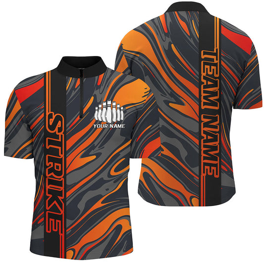 Custom Orange Camo Strike Bowling Quarter-Zip Shirts For Men, Striking Bowling Team Uniform IPHW8139