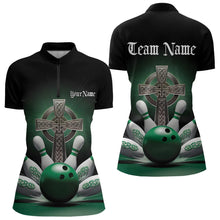 Load image into Gallery viewer, Custom Celtic Cross Faith Bowling Quarter-Zip Team Shirts For Women, Bowlers Outfits IPHW8574
