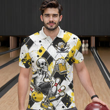 Load image into Gallery viewer, Custom Yellow Argyle Pattern Funny Skeleton Bowling And Beer Men Polo Shirts, Team Outfit IPHW8892