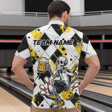 Load image into Gallery viewer, Custom Yellow Argyle Pattern Funny Skeleton Bowling And Beer Men Quarter-Zip Shirts, Team Outfit IPHW8892
