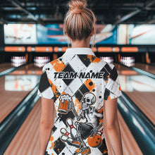 Load image into Gallery viewer, Custom Orange Argyle Pattern Funny Skeleton Bowling And Beer Women Polo Shirts, Team Outfit IPHW8893