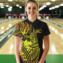 Load image into Gallery viewer, Custom Black And Gold Polynesian Tribal Bowling Women Shirt, Maori Bowling League Shirt IPHW10969