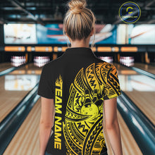 Load image into Gallery viewer, Custom Black And Gold Polynesian Tribal Bowling Women Shirt, Maori Bowling League Shirt IPHW10969