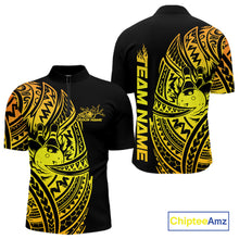 Load image into Gallery viewer, Custom Black And Gold Polynesian Tribal Bowling Men Shirt, Maori Bowling League Shirt IPHW10969