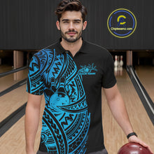 Load image into Gallery viewer, Custom Black And Blue Polynesian Tribal Bowling Men Shirt, Maori Bowling League Shirt IPHW10970