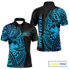 Load image into Gallery viewer, Custom Black And Blue Polynesian Tribal Bowling Men Shirt, Maori Bowling League Shirt IPHW10970