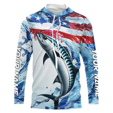 Load image into Gallery viewer, Custom Water American Flag King Mackerel Long Sleeve Fishing Shirts, Kingfish Team Fishing Jerseys IPHW6606