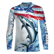 Load image into Gallery viewer, Custom Water American Flag King Mackerel Long Sleeve Fishing Shirts, Kingfish Team Fishing Jerseys IPHW6606