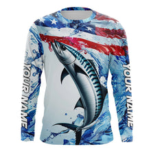 Load image into Gallery viewer, Custom Water American Flag King Mackerel Long Sleeve Fishing Shirts, Kingfish Team Fishing Jerseys IPHW6606