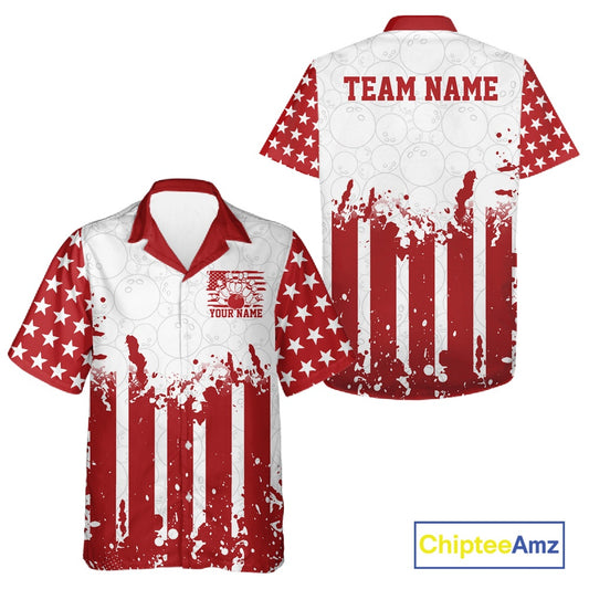 Red and white polo shirt with American flag design and 'Team Name' text, Chiptee Amz brand visible.