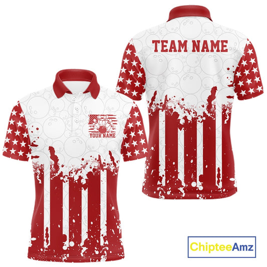 Red and white polo shirt with American flag design and 'Team Name' text on a white background.