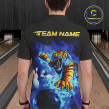 Load image into Gallery viewer, Custom Blue Fire Flame Tiger Bowling Team Polo Shirts For Men, Tiger Bowling Jerseys IPHW9480