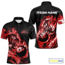 Load image into Gallery viewer, Custom Red Fire Flame Tiger Bowling Jerseys, Bowling Team Men Polo Shirts IPHW9488