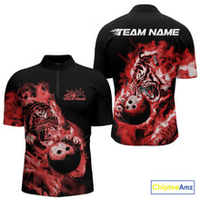 Load image into Gallery viewer, Custom Red Fire Flame Tiger Bowling Jerseys, Bowling Team Men Quarter-Zip Shirts IPHW9488