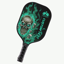 Load image into Gallery viewer, Black And Green Flame Skull Customized Pickleball Paddle With Names, Team Pickleball Paddles Halloween Gifts IPHW7480