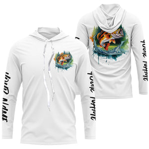 Watercolor Largemouth Bass Fishing Custom Long Sleeve Fishing Shirts, Bass Tournament Fishing Shirt IPHW7961