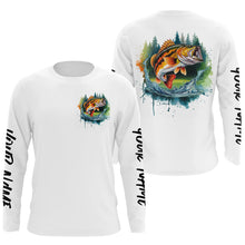 Load image into Gallery viewer, Watercolor Largemouth Bass Fishing Custom Long Sleeve Fishing Shirts, Bass Tournament Fishing Shirt IPHW7961