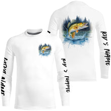 Load image into Gallery viewer, Watercolor Walleye Fishing Custom Long Sleeve Fishing Shirts, Walleye Tournament Fishing Shirt IPHW7962