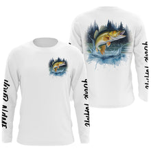 Load image into Gallery viewer, Watercolor Walleye Fishing Custom Long Sleeve Fishing Shirts, Walleye Tournament Fishing Shirt IPHW7962