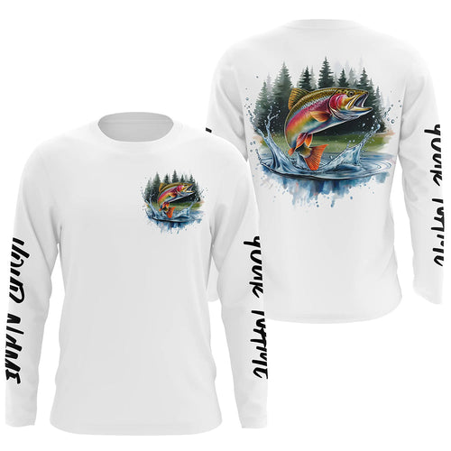 Watercolor Rainbow Trout Fishing Custom Long Sleeve Fishing Shirts, Trout Tournament Fishing Shirt IPHW7963