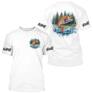 Watercolor Rainbow Trout Fishing Custom Long Sleeve Fishing Shirts, Trout Tournament Fishing Shirt IPHW7963