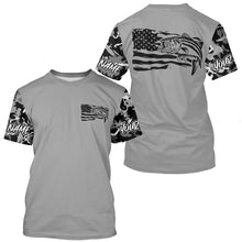 Load image into Gallery viewer, Gray Camo Us Flag Striped Bass Custom Patrotic Long Sleeve Fishing Shirt, Striper Fishing Jersey IPHW7964