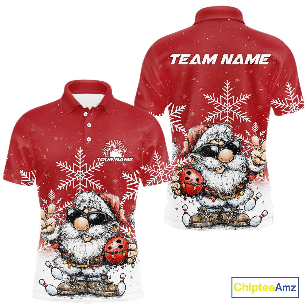 Custom Funny Santa Claus Christmas Bowling Men Polo Shirts, Xmas Bowling Team Shirt IPHW10109