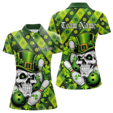 Load image into Gallery viewer, Custom St Patricks Day Skull Bowling Polo Shirt For Women, Green Shamprock Lucky Team Shirt IPHW8581