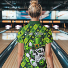 Load image into Gallery viewer, Custom St Patricks Day Skull Bowling Womens Quarter-Zip Shirts, Green Shamprock Lucky Shirt IPHW8581