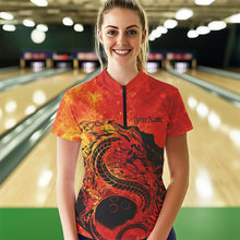 Load image into Gallery viewer, Custom Red Flame Viking Dragon Bowling Womens Quarter-Zip Team Shirt, Bowling League Shirts IPHW8585
