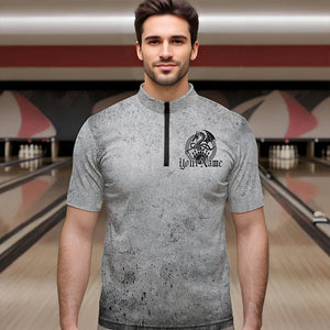 Custom Vintage Viking Dragon Bowling Quarter-Zip Team Shirts For Men, Celtic Bowling Shirt IPHW8586