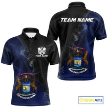Load image into Gallery viewer, Custom Smoke Flame Michigan Flag Patriotic Darts Shirt For Men, Dart League Team Jerseys IPHW10743