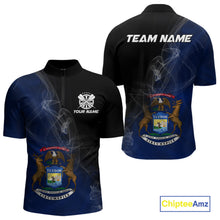 Load image into Gallery viewer, Custom Smoke Flame Michigan Flag Patriotic Darts Shirt For Men, Dart League Team Jerseys IPHW10743